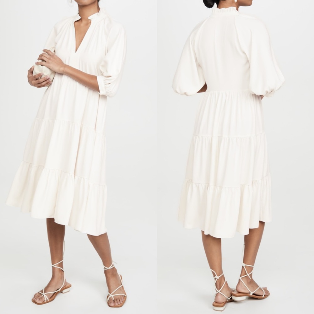 Amanda Uprichard Cream Tiered Midi Dress